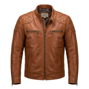 Women's Quilted Brown Genuine Cowhide Leather Biker Jacket