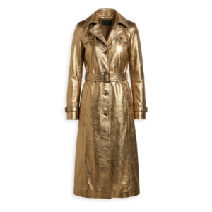 Women's Handmade Gold Metallic Lambskin Leather Trench Coat