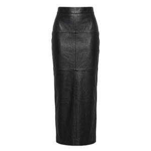 Women's Handmade Black Lambskin Leather High-Waisted Maxi Skirt