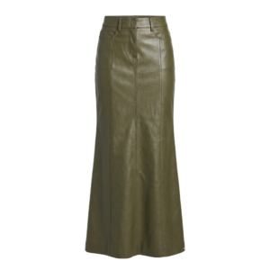 Women's Handmade Green Sheepskin High-Waisted Maxi Column Skirt