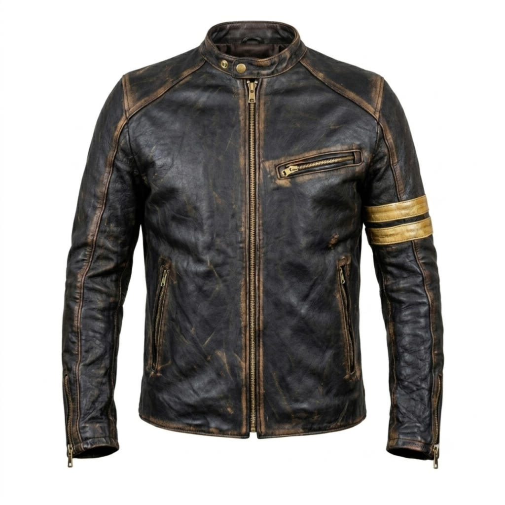 Unisex Black Fringed Cowhide Leather Biker Jacket