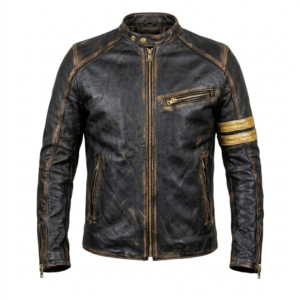 Unisex Black Fringed Cowhide Leather Biker Jacket