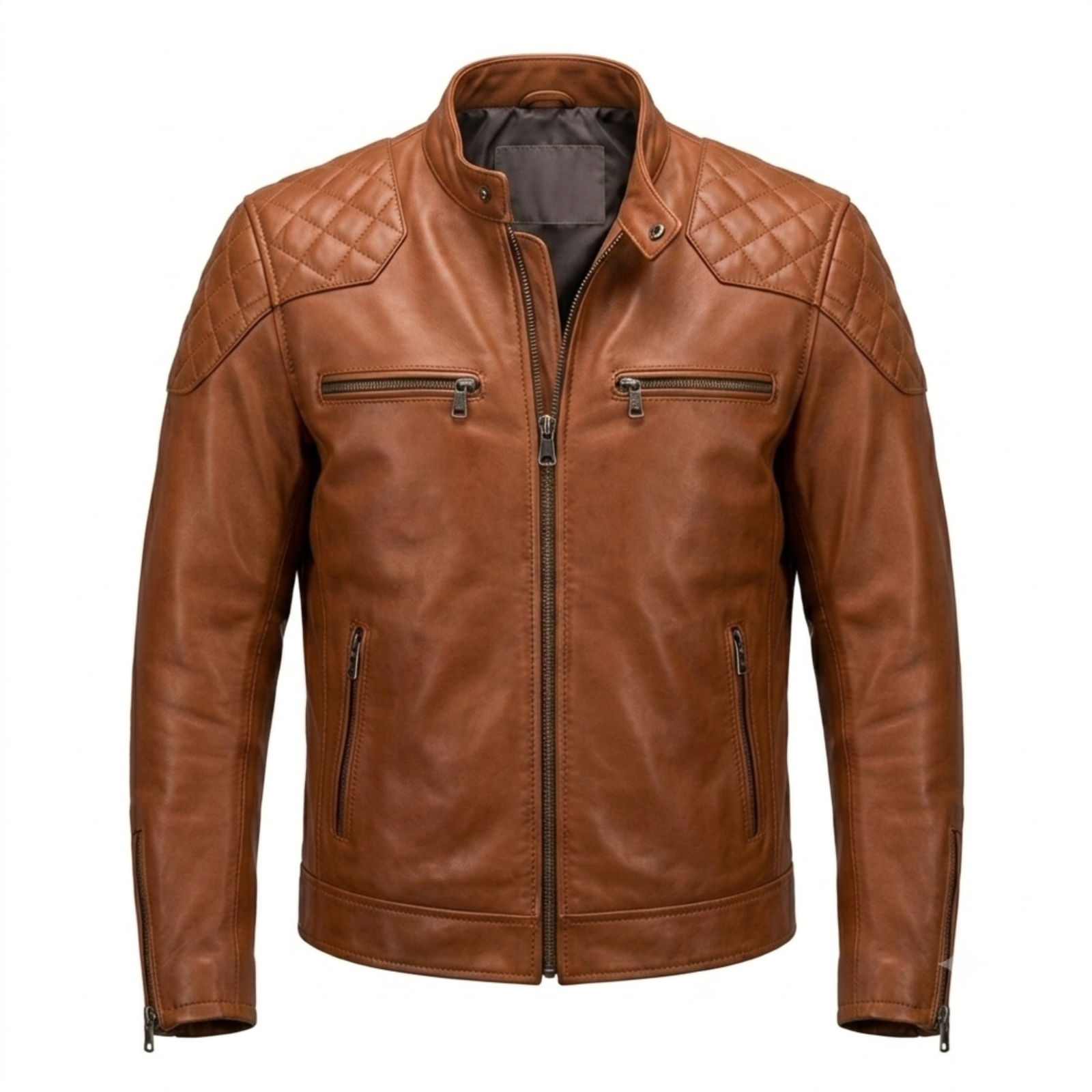 Women's Handmade Brown Quilted Sheepskin Leather Biker Jacket
